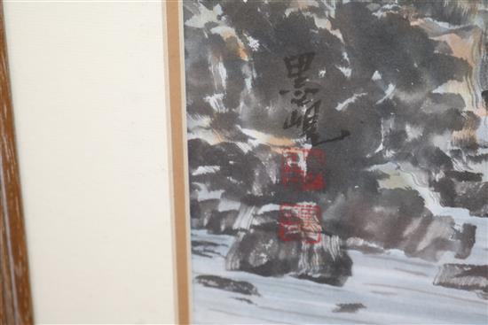A pair of Chinese watercolour river landscapes, 33 x 41cm